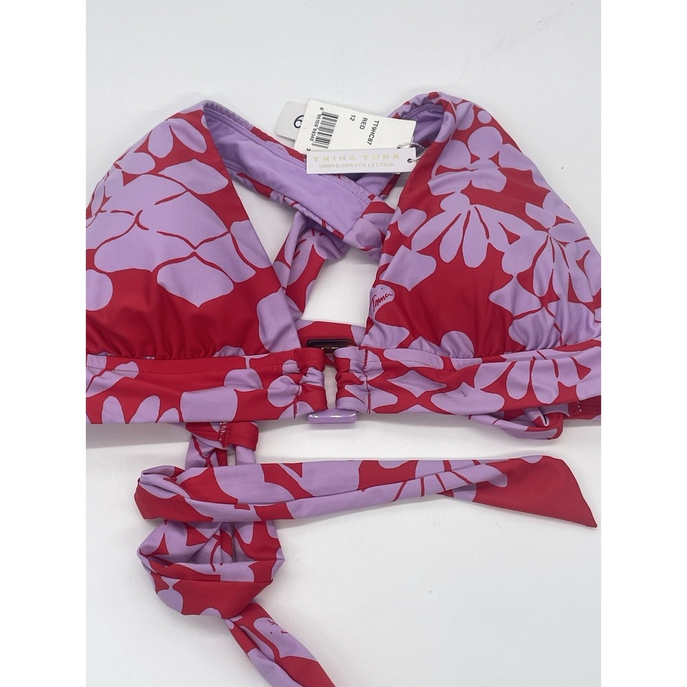 Trina Turk Bali Blossoms Halter Top Sz 12 Swim Bikini Resort Summer Vacay NWT